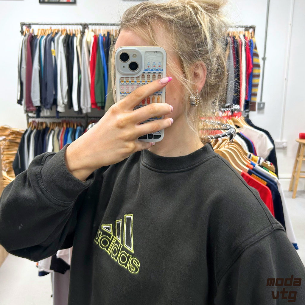 Vintage 90s Adidas Sweatshirt Black Medium Retro Unisex