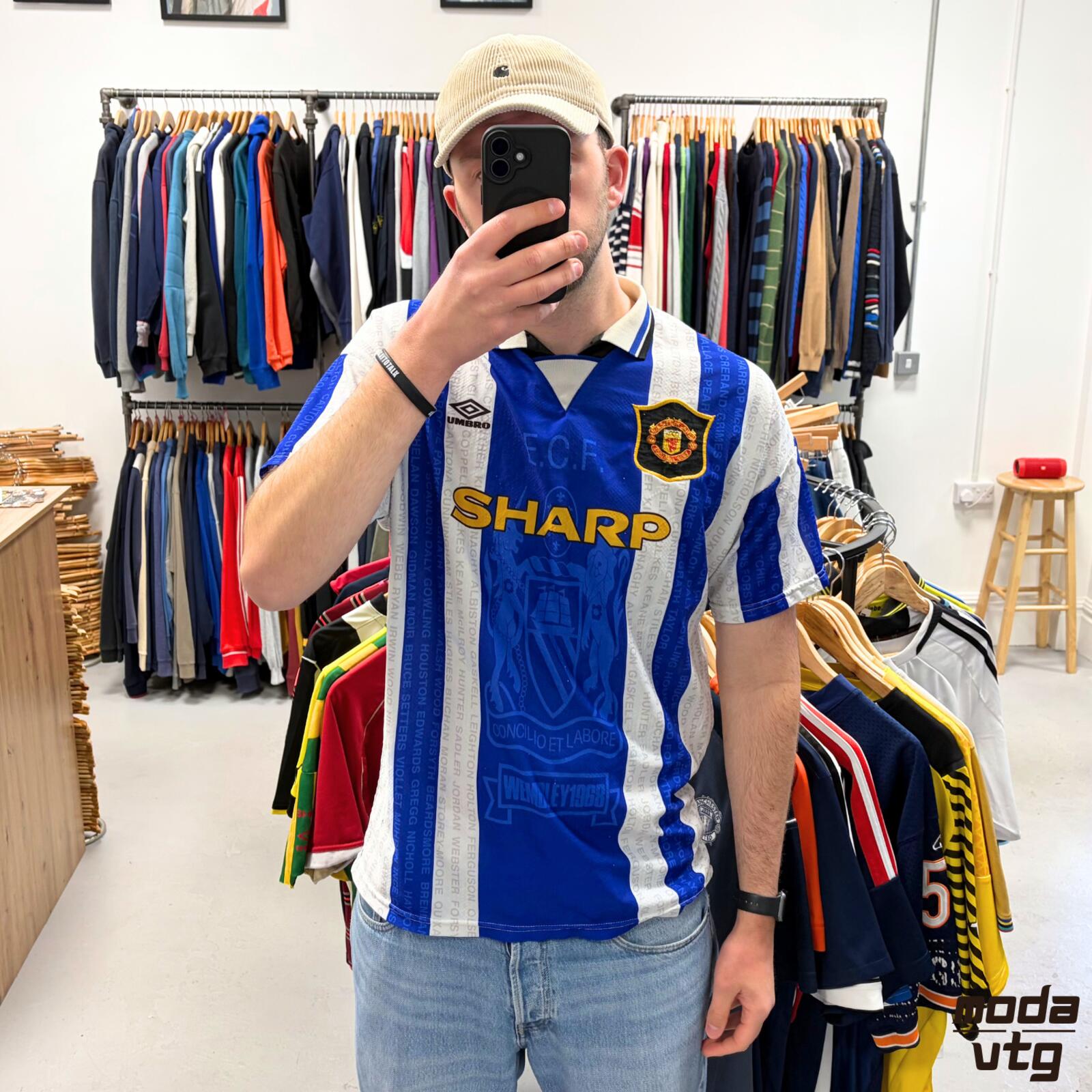 Vintage 1994/96 Manchester United Jersey Blue XL Retro Umbro Unisex