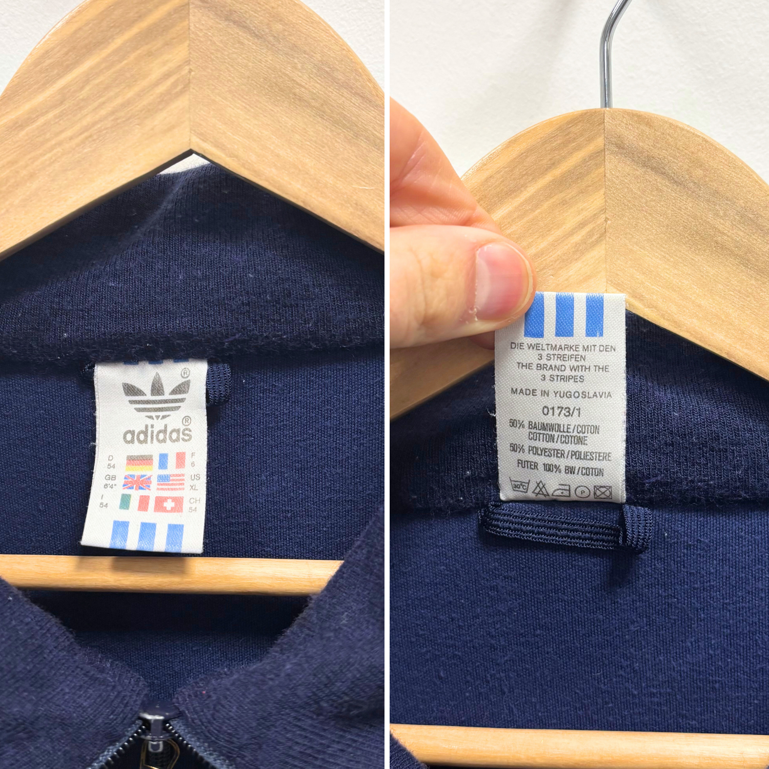 Vintage 80s Adidas Track Jacket Navy Large Made In Yugoslavia