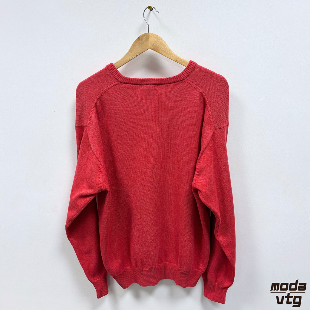 Vintage 90s GANT Knitted Jumper Red Large V Neck