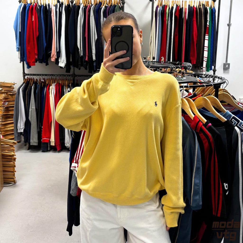Vintage 90s Ralph Lauren Knitted Jumper Yellow Large Retro Unisex