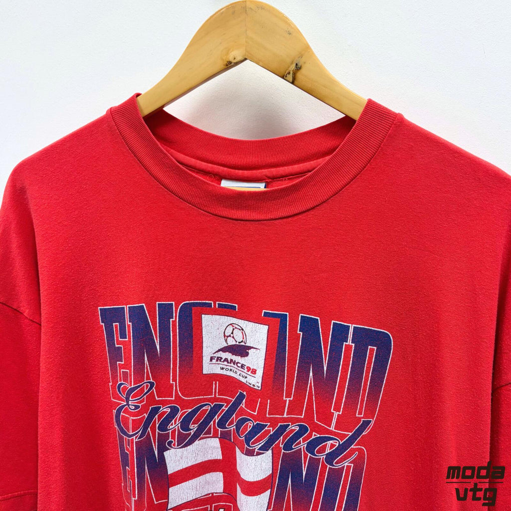 Vintage 1998 England T-Shirt Red Large Retro Unisex World Cup