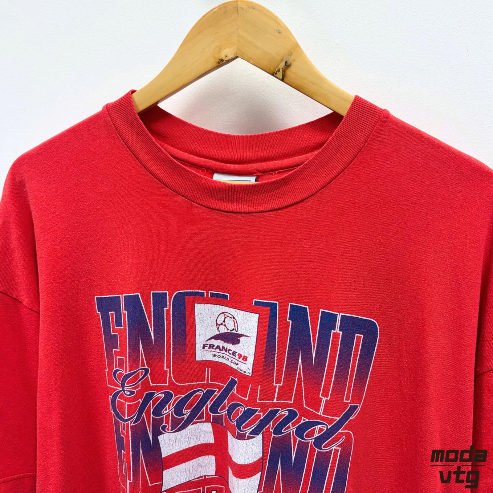 Vintage 1998 England T-Shirt Red Large Retro Unisex World Cup