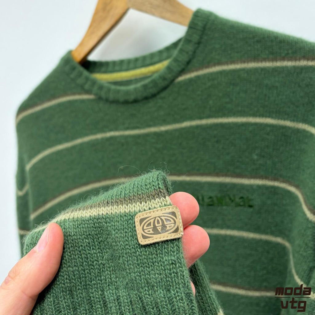Vintage Y2K Animal Knitted Jumper Green Medium Retro Unisex Striped