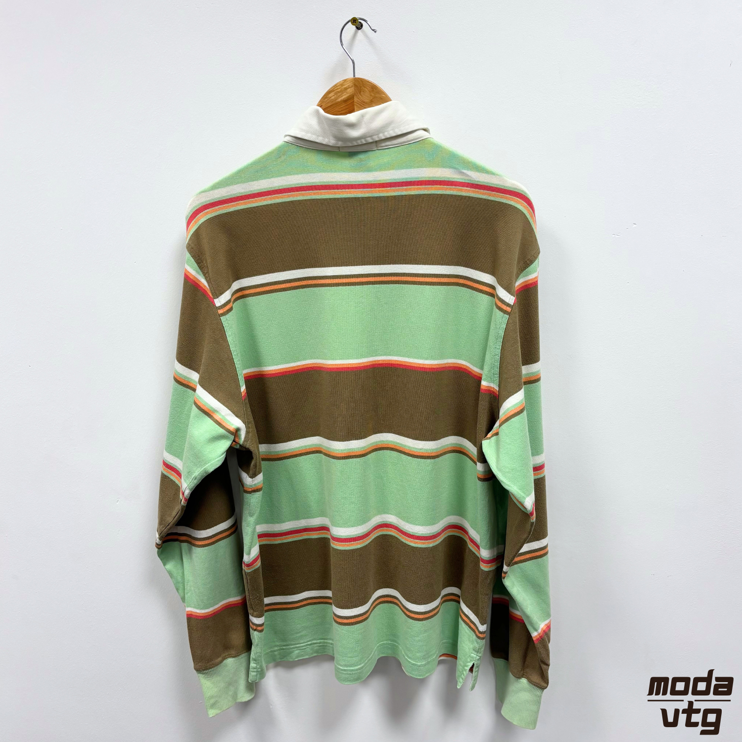 Vintage Y2K GANT Rugby Polo Brown Green Large Striped Retro