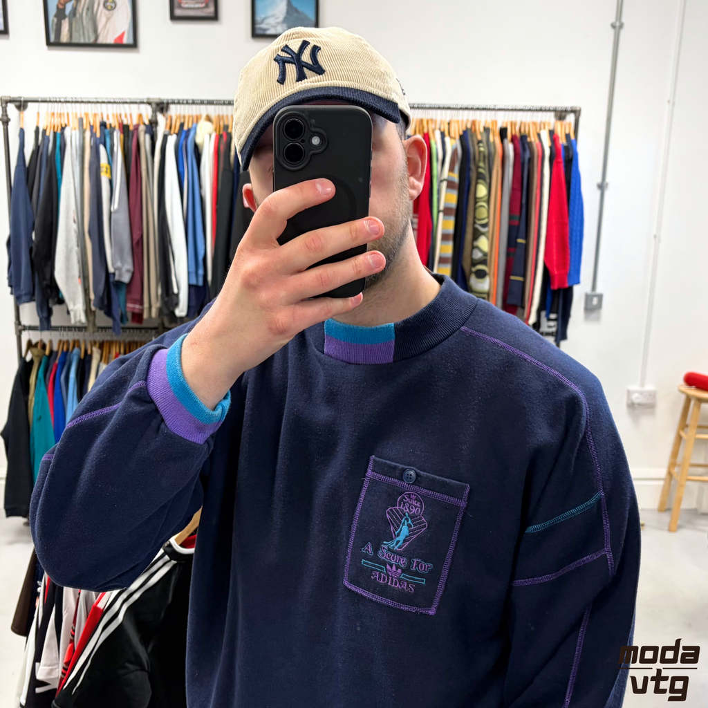 Vintage 90s Adidas Sweatshirt Navy Large Unisex Retro