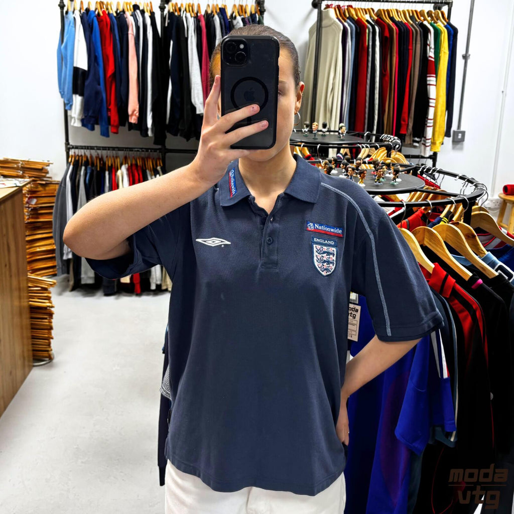 Vintage Y2K England Polo Navy Medium Retro Unisex Umbro