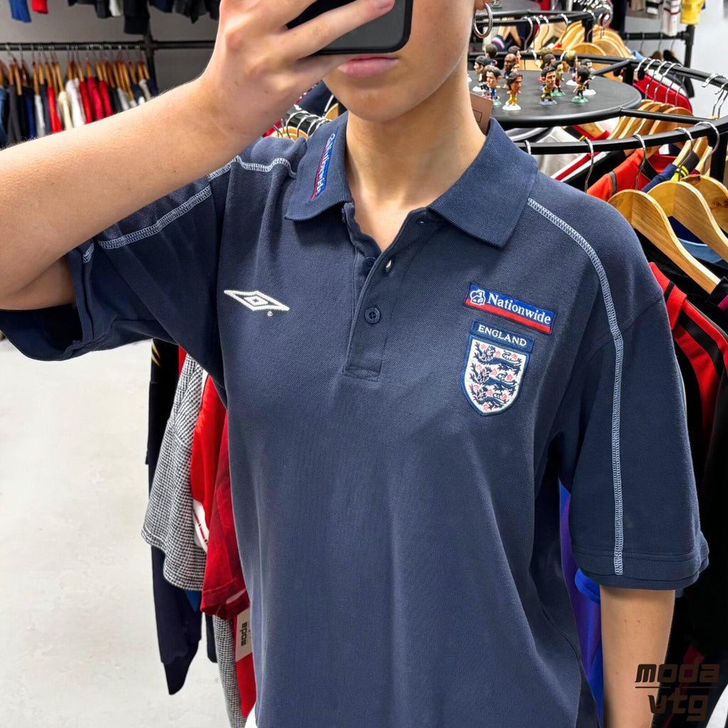 Vintage Y2K England Polo Navy Medium Retro Unisex Umbro