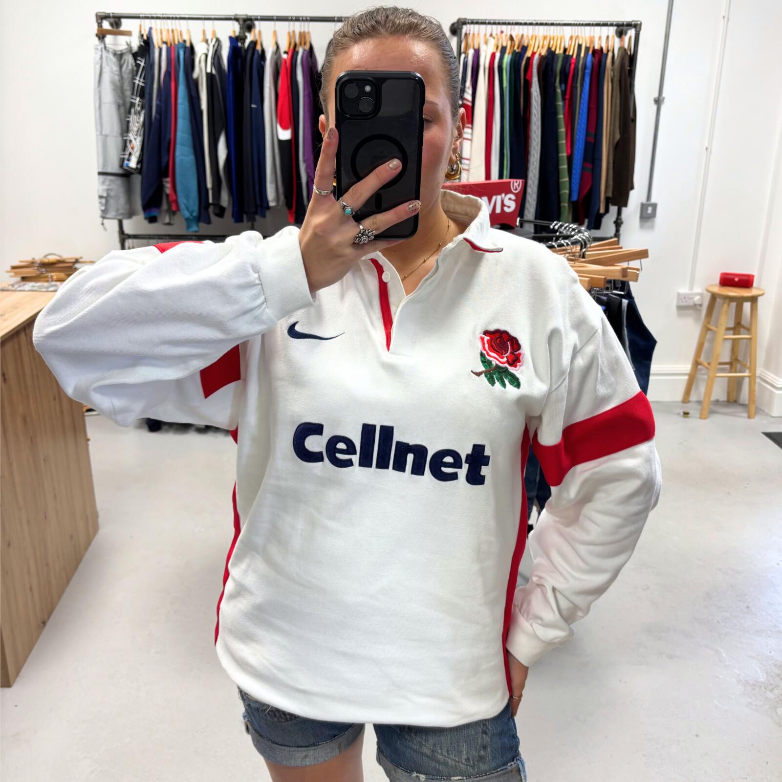 Vintage 1997/99 England Rugby Polo White Large Retro Unisex Nike