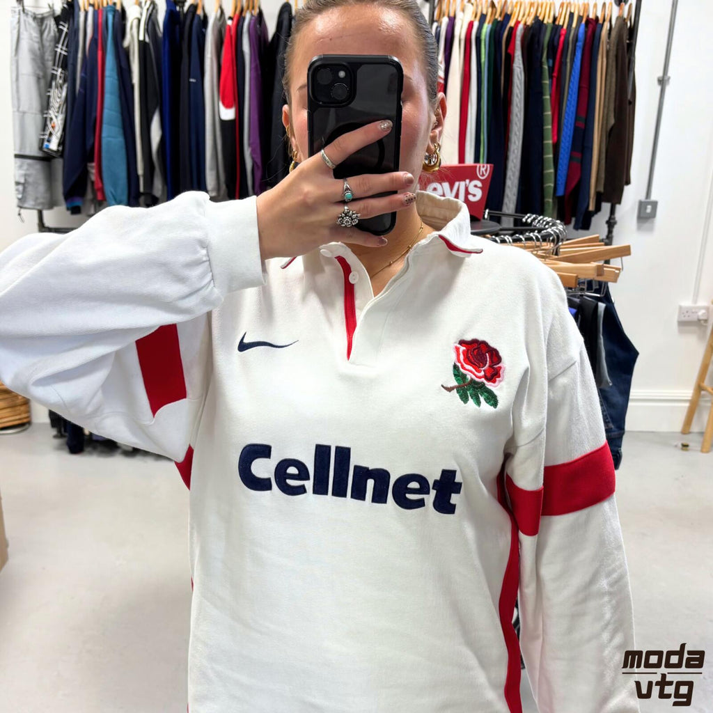 Vintage 1997/99 England Rugby Polo White Large Retro Unisex Nike