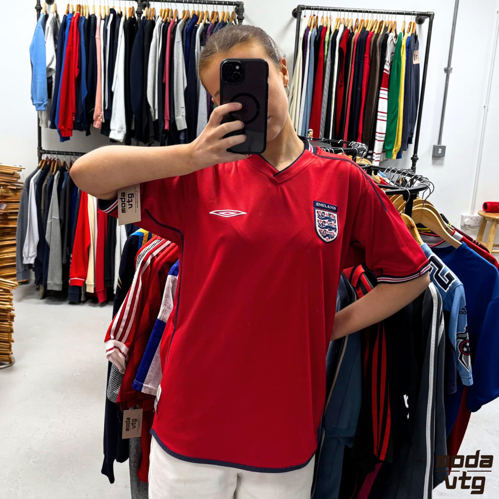 Vintage 2002/04 England Jersey Away Red Medium Retro Umbro Unisex Reversible