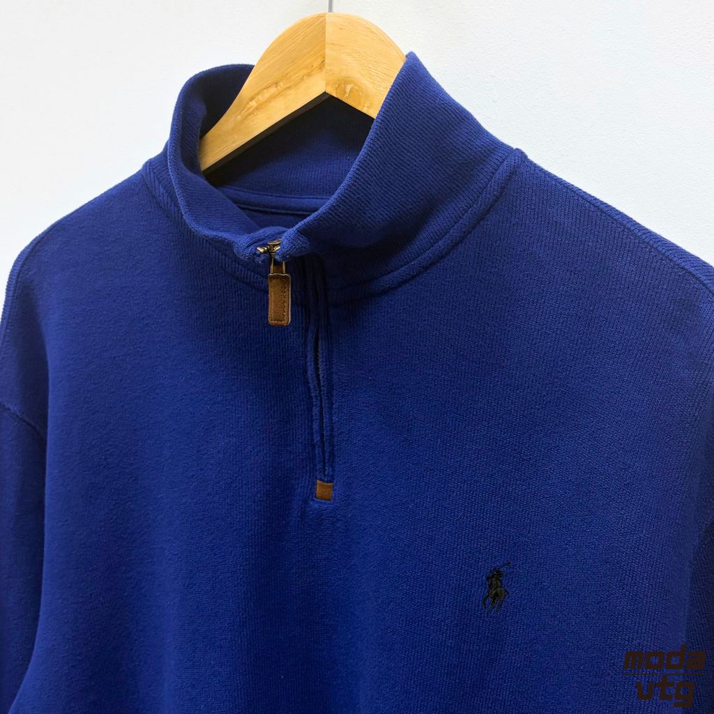 Vintage 90s Ralph Lauren Sweatshirt Navy XL Quarter Zip Retro