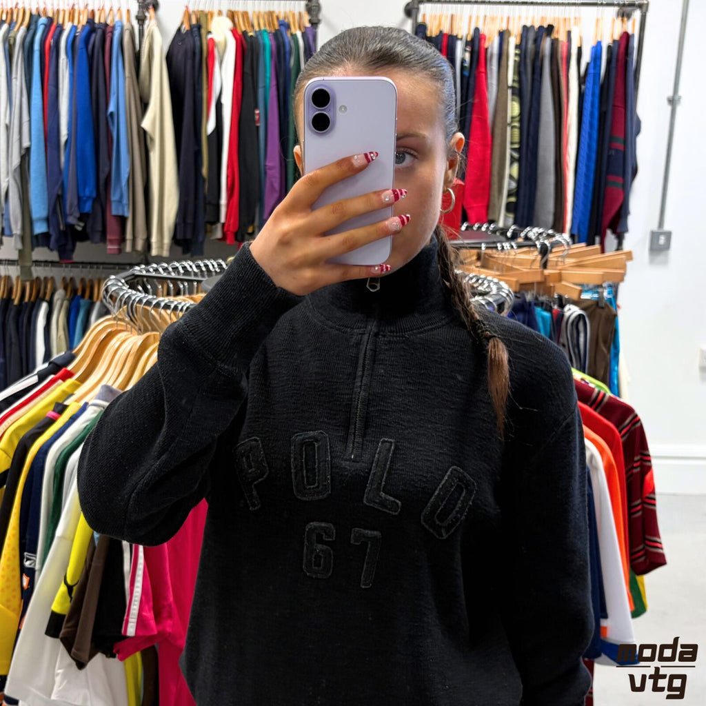 Vintage Y2K Ralph Lauren Sweatshirt Black Small Unisex Retro Quarter Zip