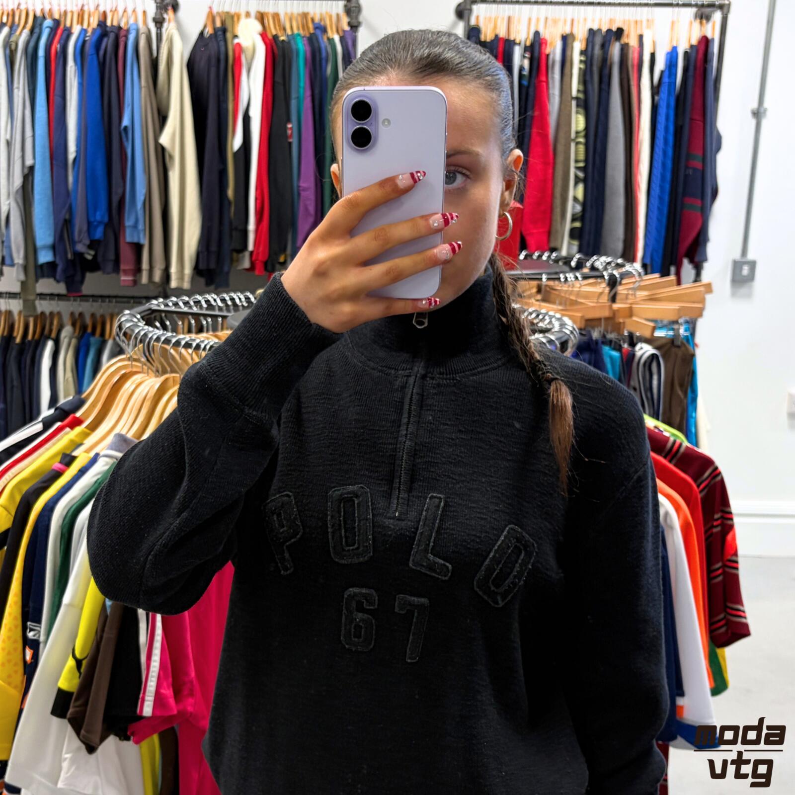 Vintage Y2K Ralph Lauren Sweatshirt Black Small Unisex Retro Quarter Zip
