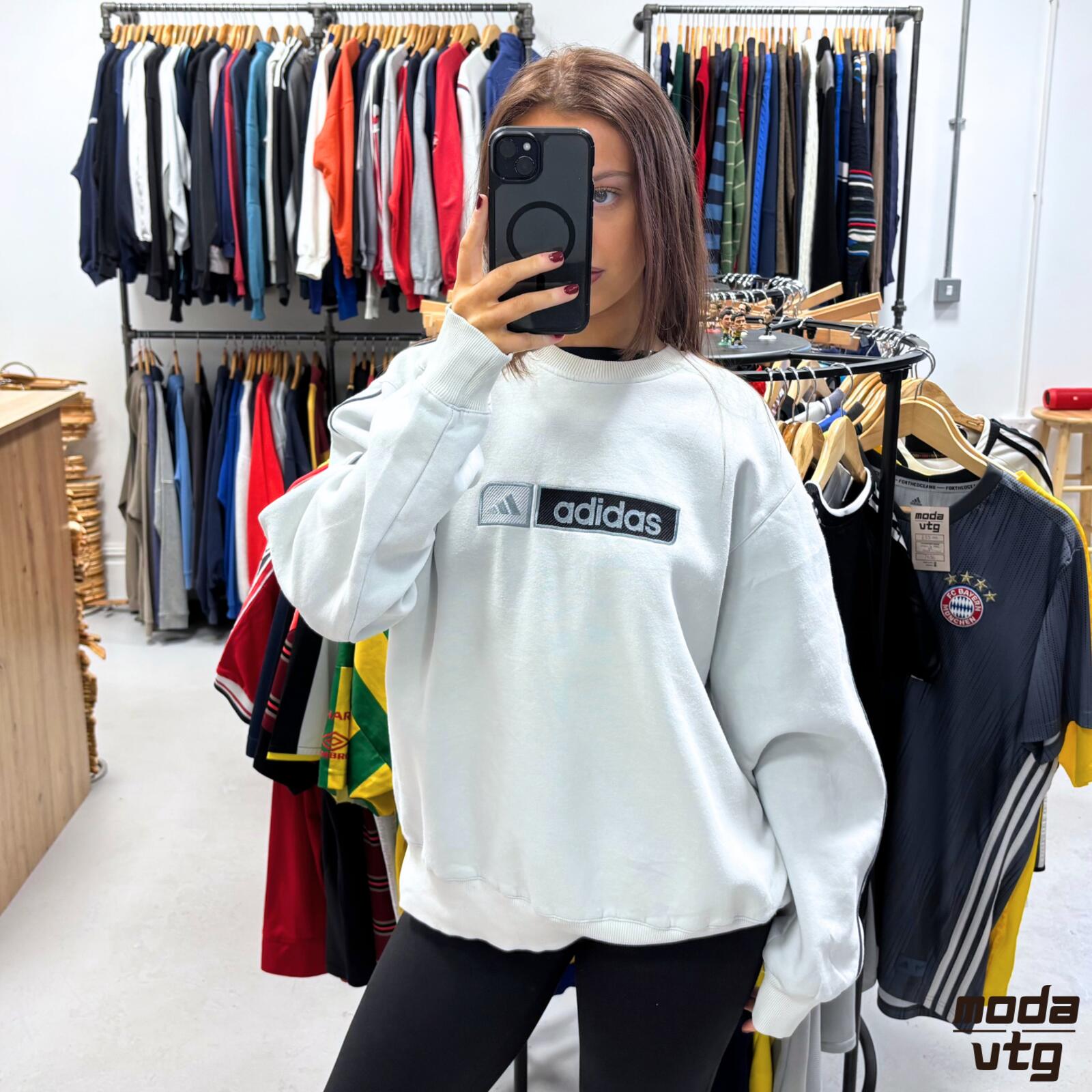 Vintage Y2K Adidas Sweatshirt Blue Large Retro Unisex