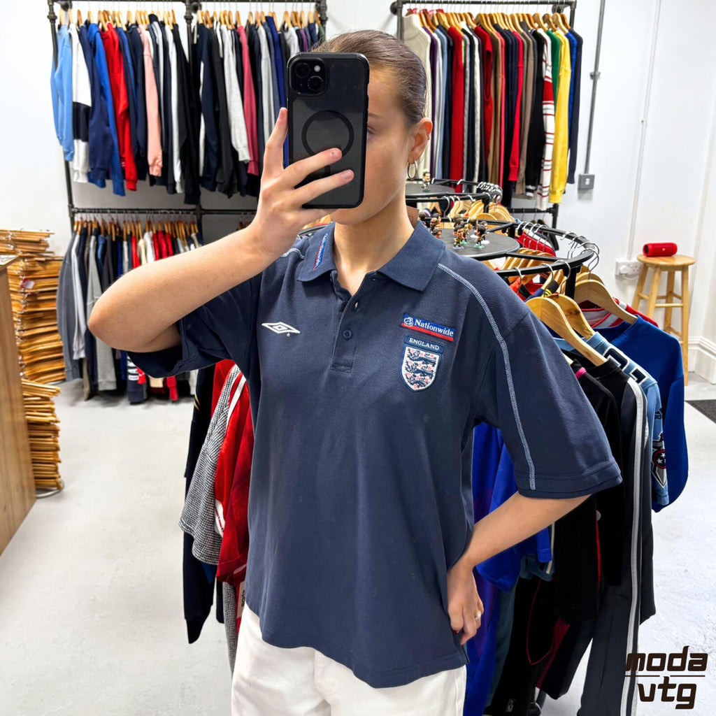 Vintage Y2K England Polo Navy Medium Retro Unisex Umbro