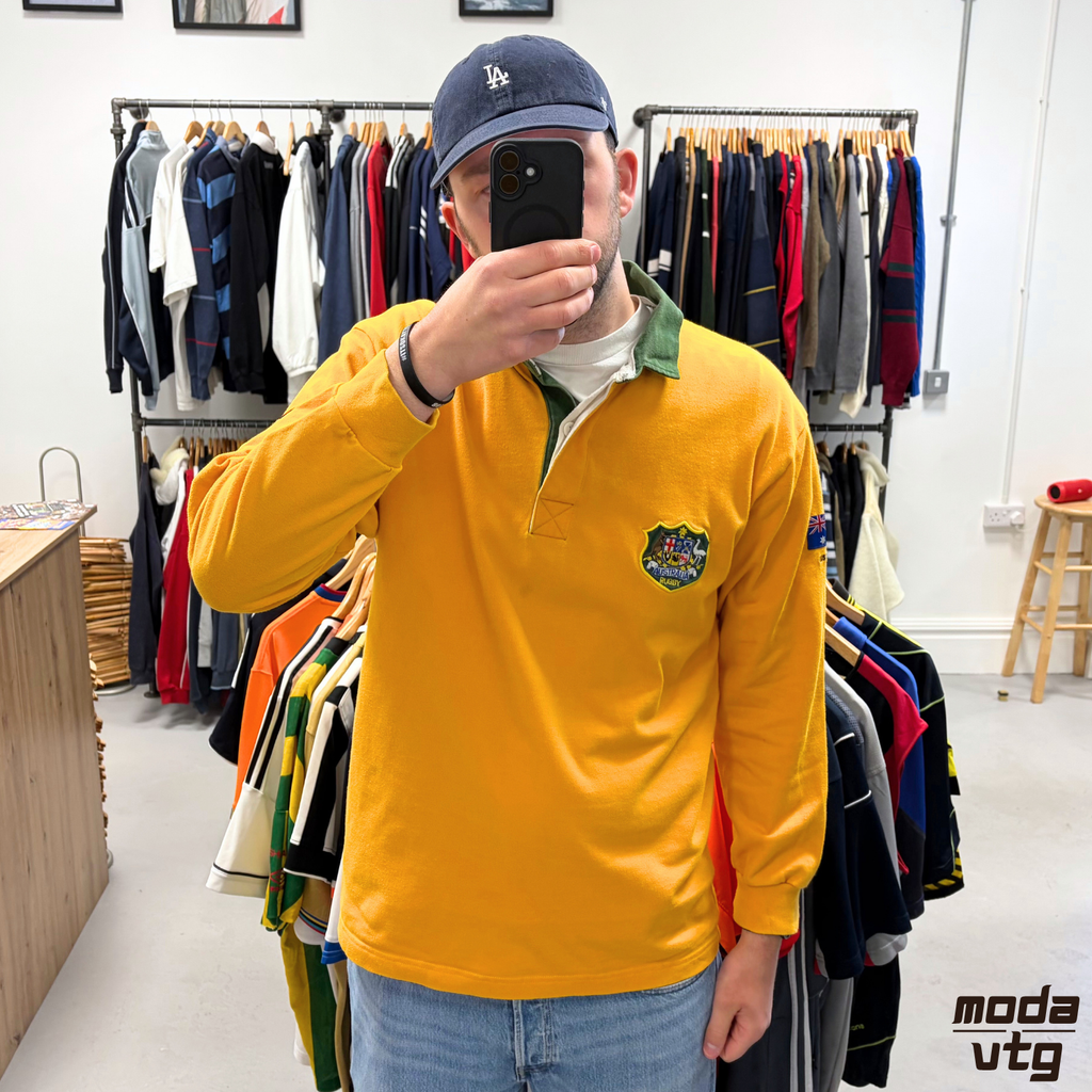 Vintage 90s Australian Rugby Polo Yellow Large Retro Unisex Chak Sports