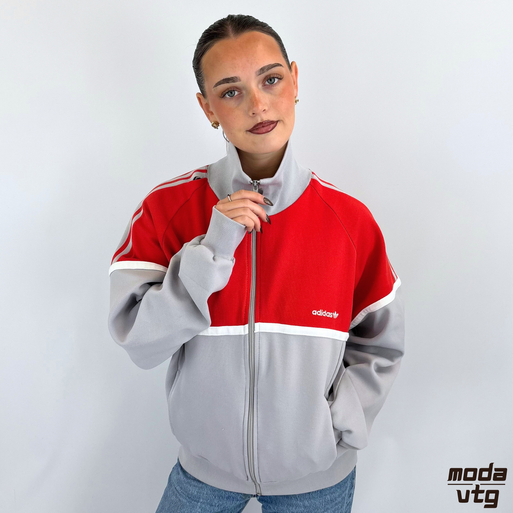 Vintage 80s Adidas Track Jacket Grey Medium Retro