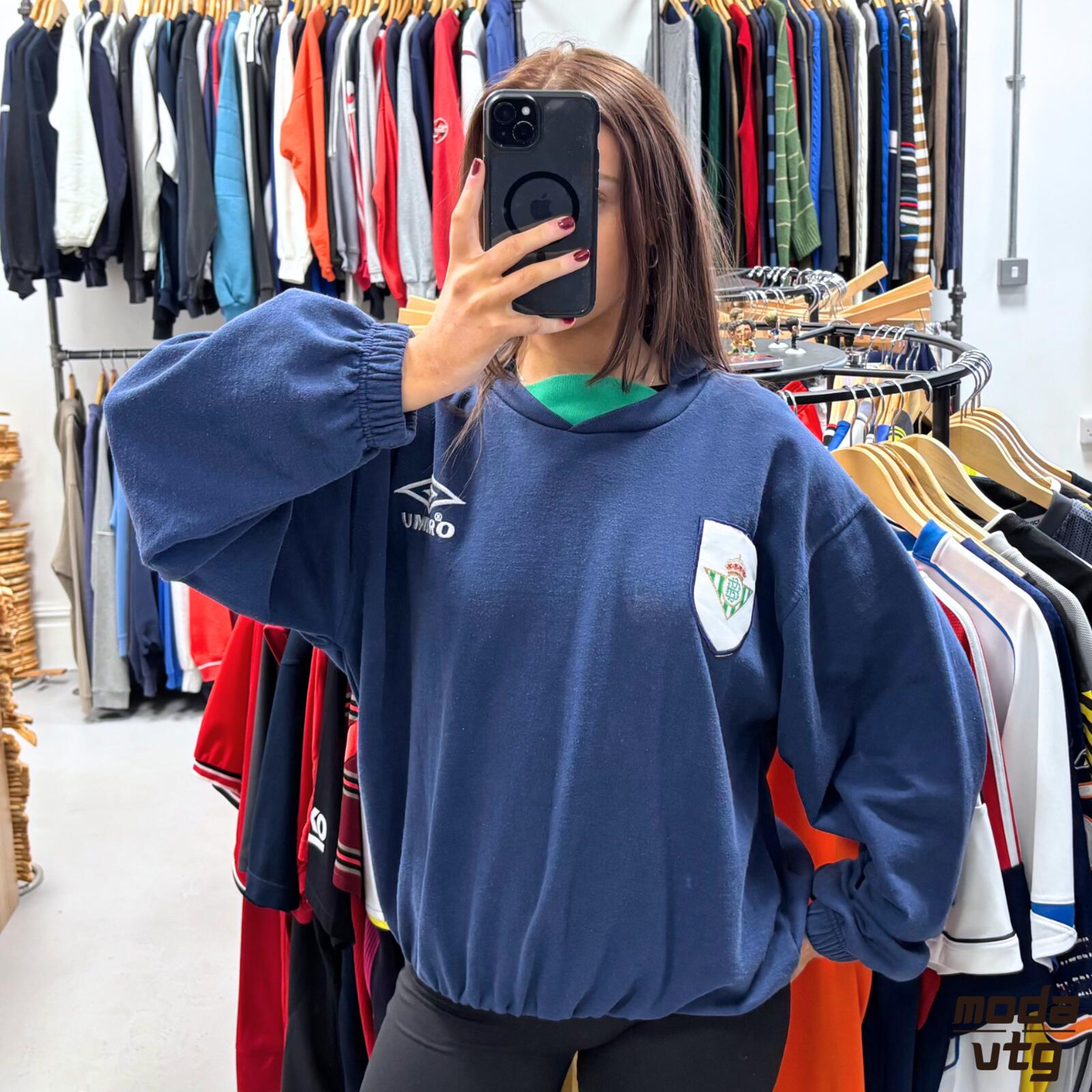 Vintage 90s Real Betis Sweatshirt Navy Medium Umbro Retro Unisex