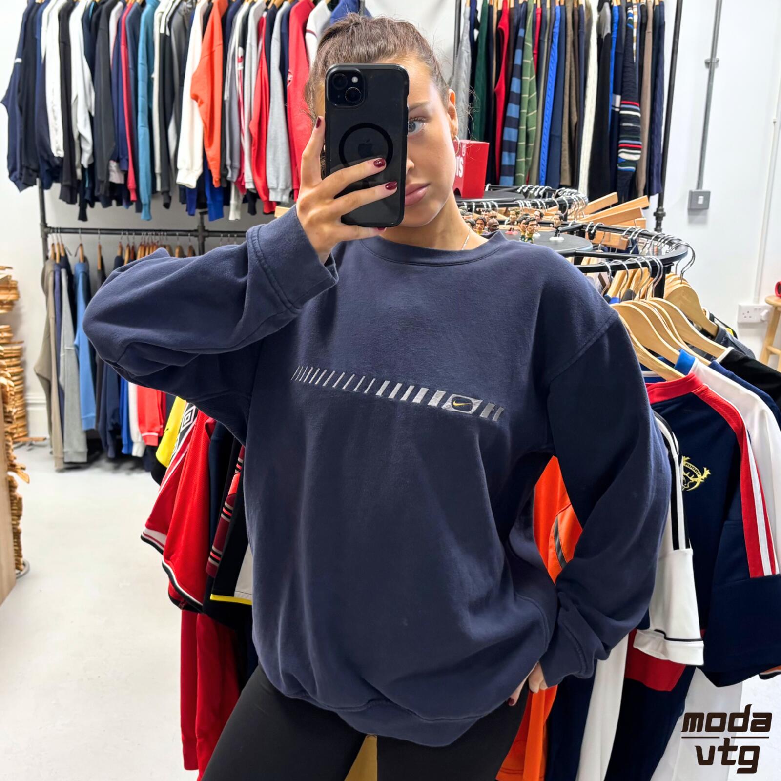 Vintage Y2K Nike Sweatshirt Navy Large Retro Unisex