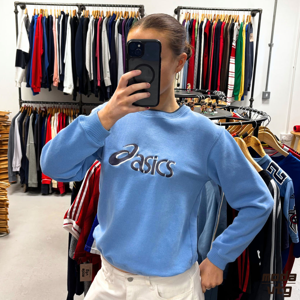 Vintage Y2K ASICS Sweatshirt Blue XS Retro Unisex