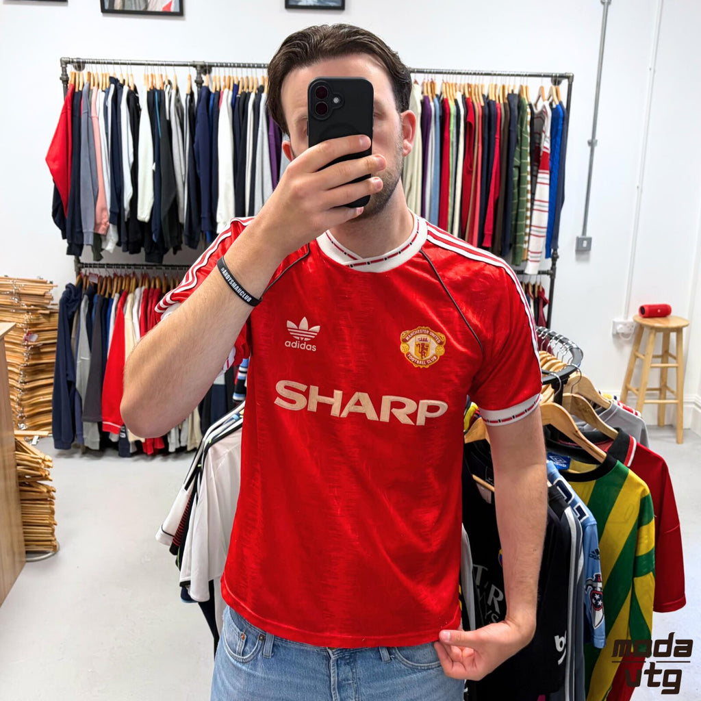 Vintage 1990/92 Manchester United Jersey Home Red Large Adidas Retro Unisex