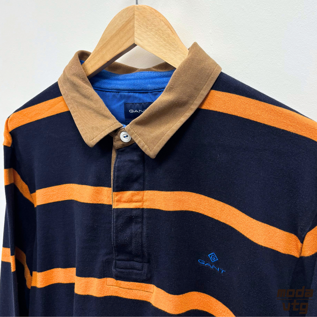 Vintage Y2K GANT Rugby Polo Navy Large Striped Retro