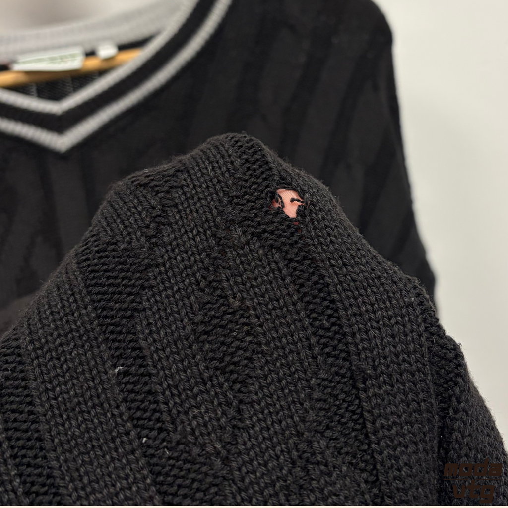Vintage 90s Lacoste Sport Knitted Jumper Black Small Unisex Cable Retro