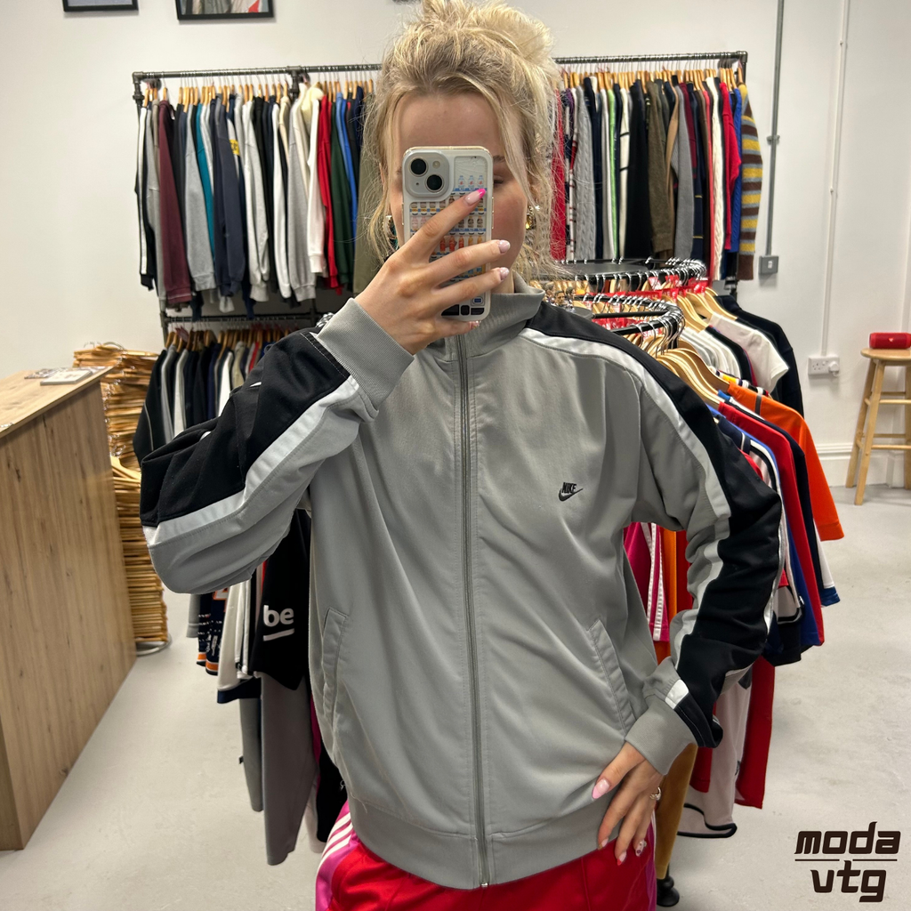 Vintage Y2K Nike Track Jacket Grey Medium Retro Unisex Festival