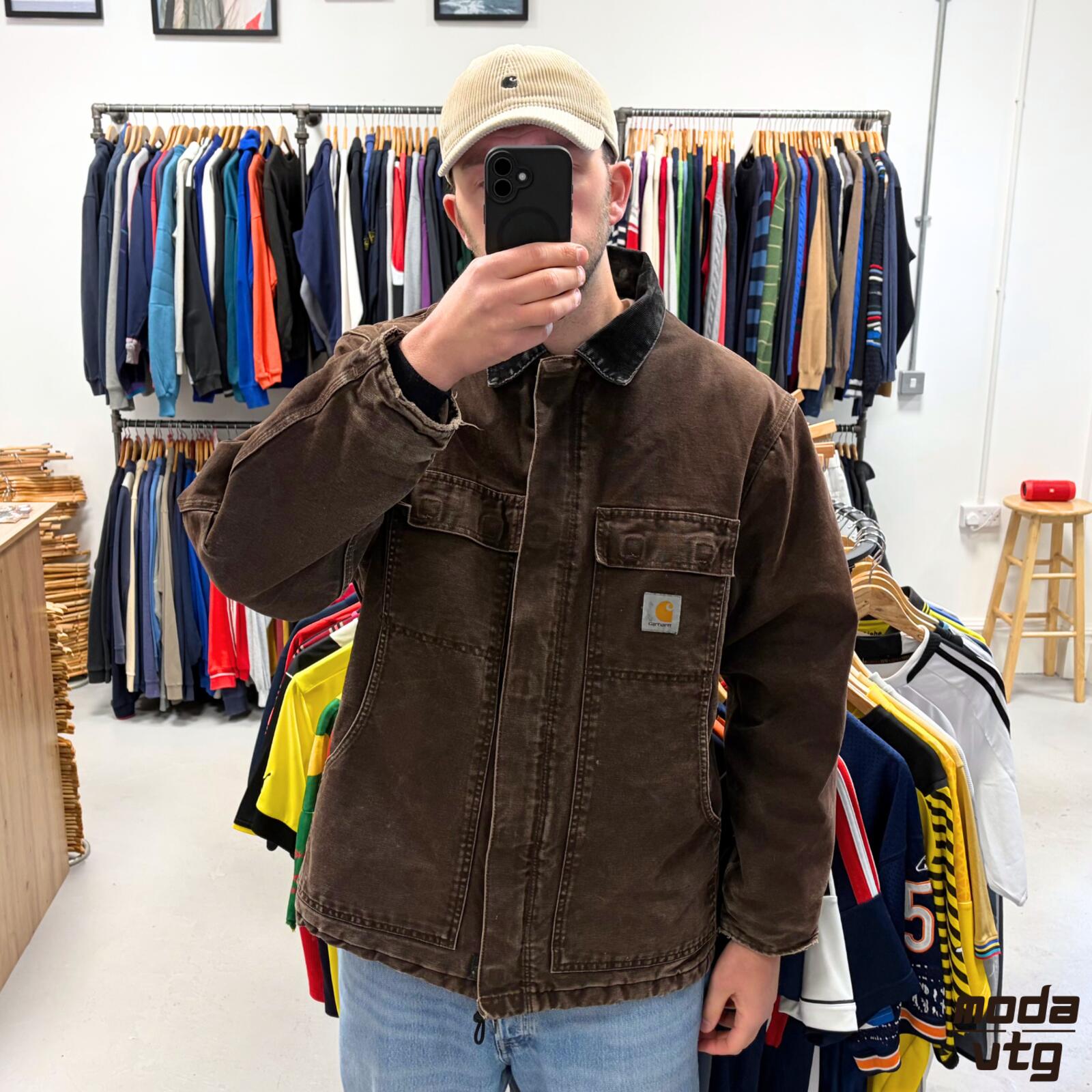 Vintage Y2K Carhartt Chore Jacket Brown Large Retro Workwear