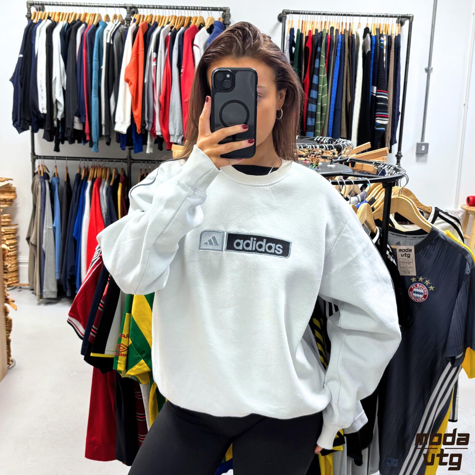 Vintage Y2K Adidas Sweatshirt Blue Large Retro Unisex