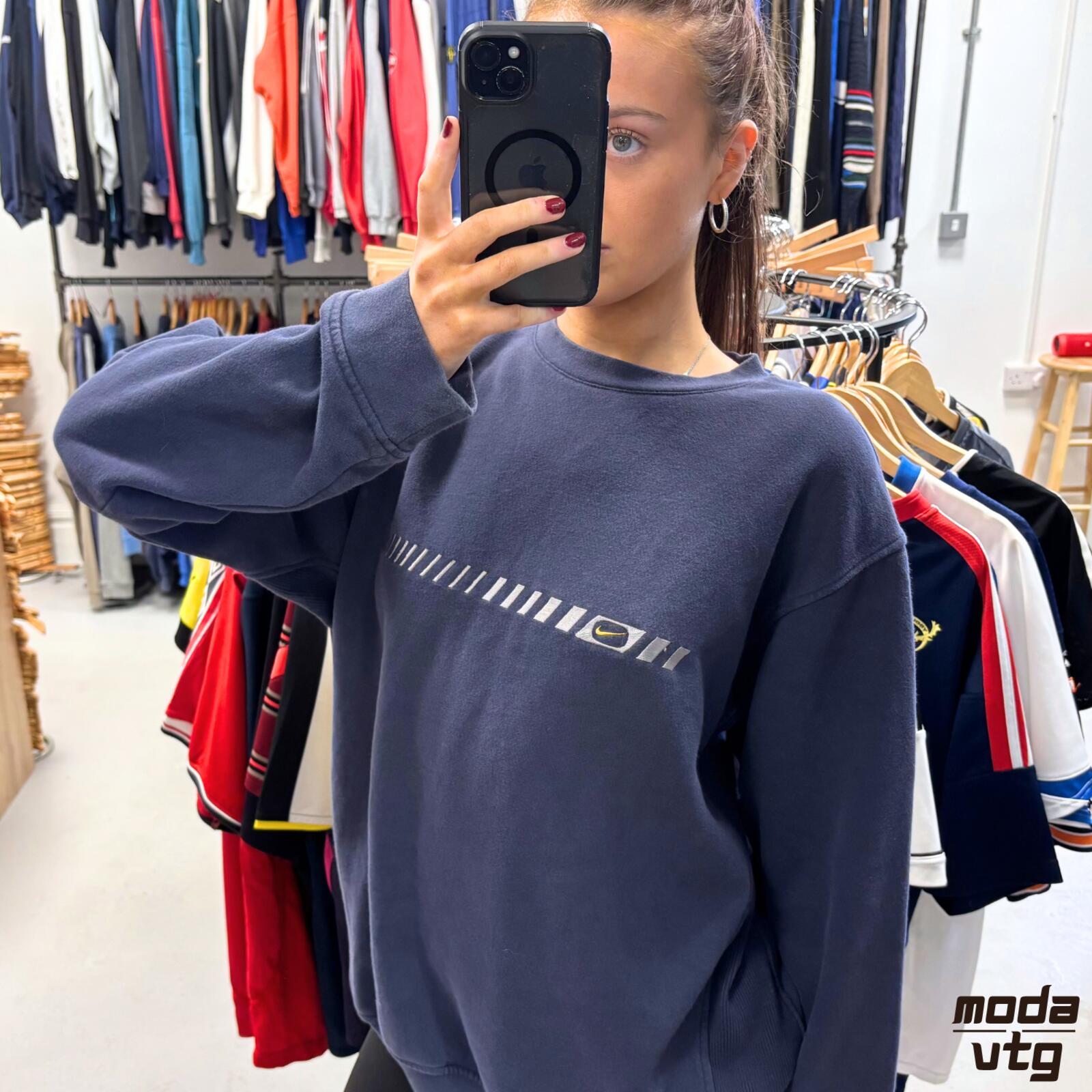 Vintage Y2K Nike Sweatshirt Navy Large Retro Unisex