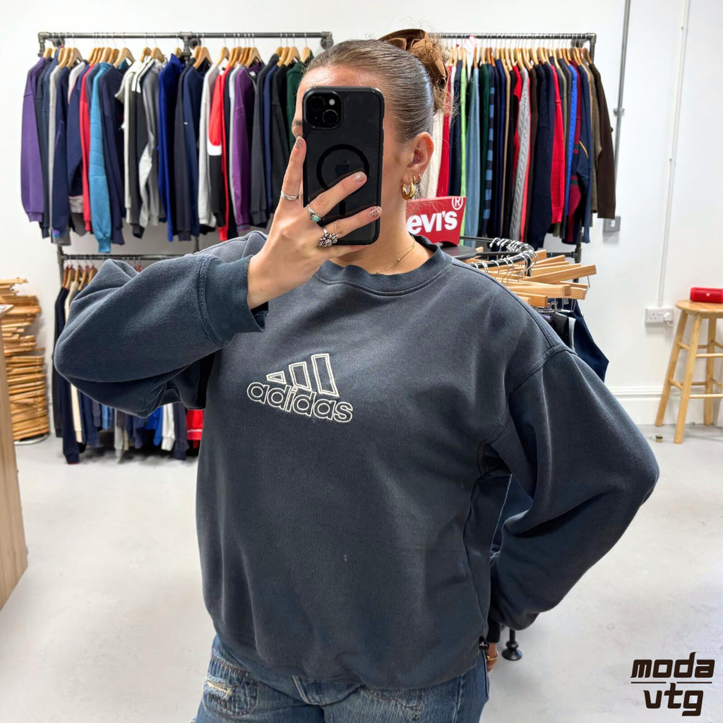 Vintage 90s Adidas Sweatshirt Navy Medium Retro Unisex Boxy