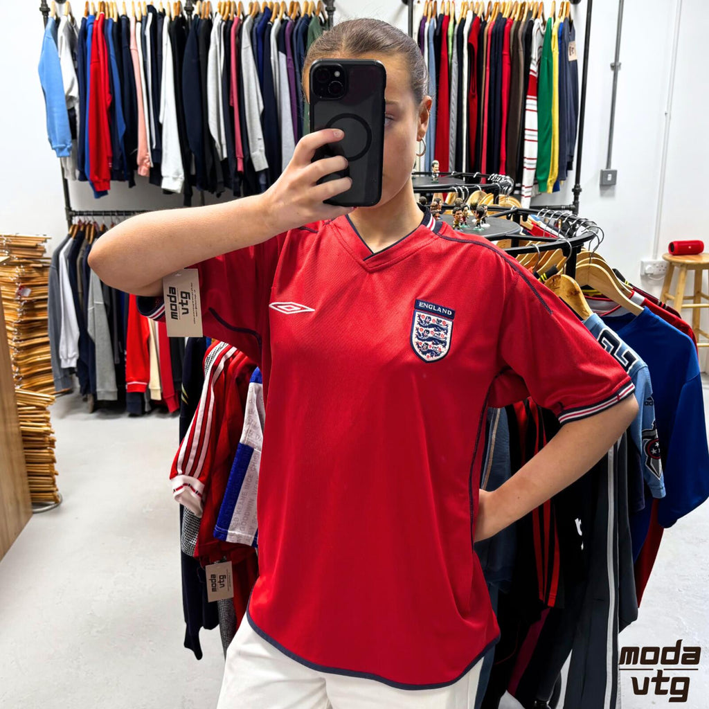 Vintage 2002/04 England Jersey Away Red Medium Retro Umbro Unisex Reversible
