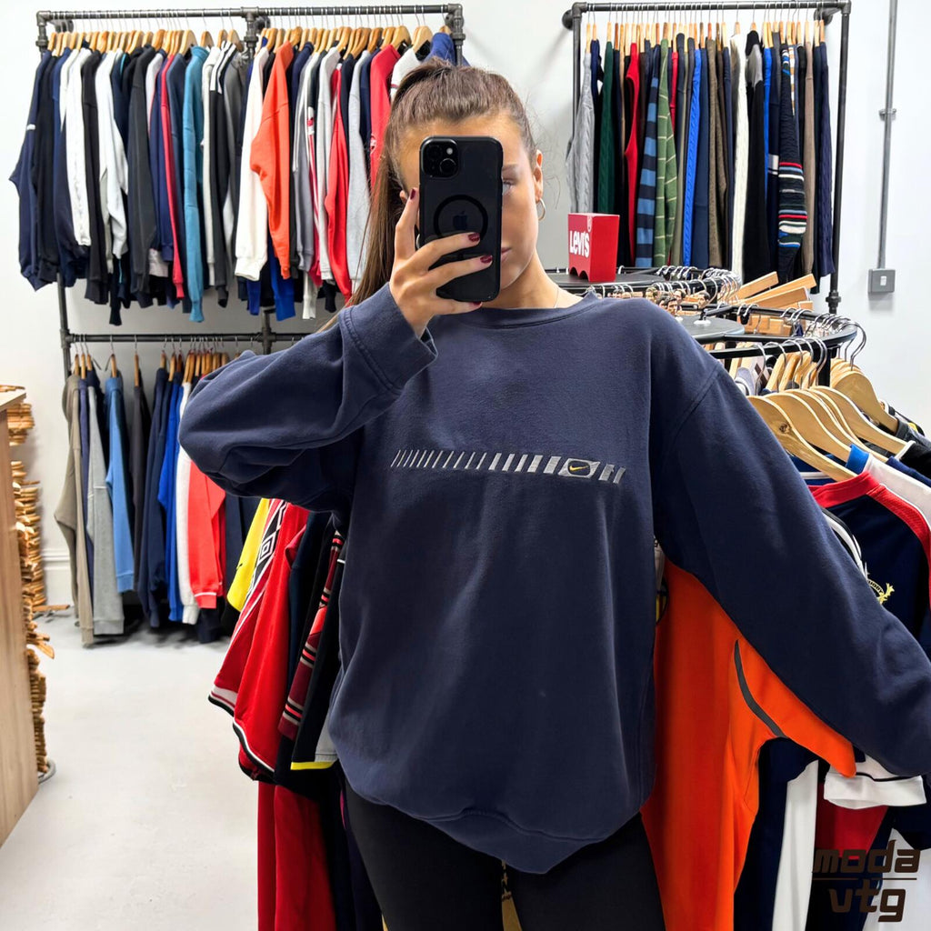 Vintage Y2K Nike Sweatshirt Navy Large Retro Unisex