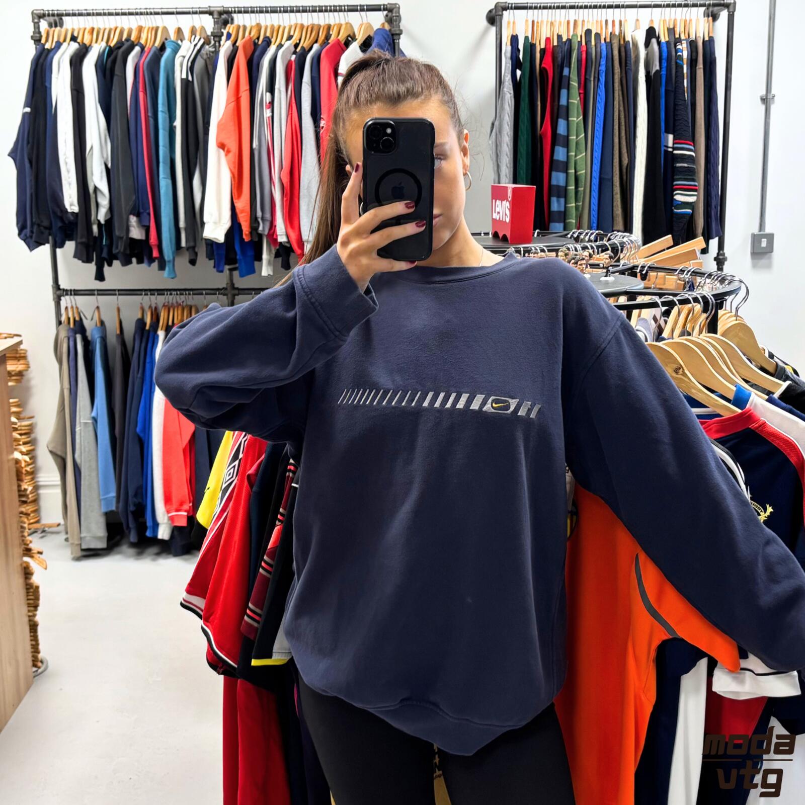 Vintage Y2K Nike Sweatshirt Navy Large Retro Unisex