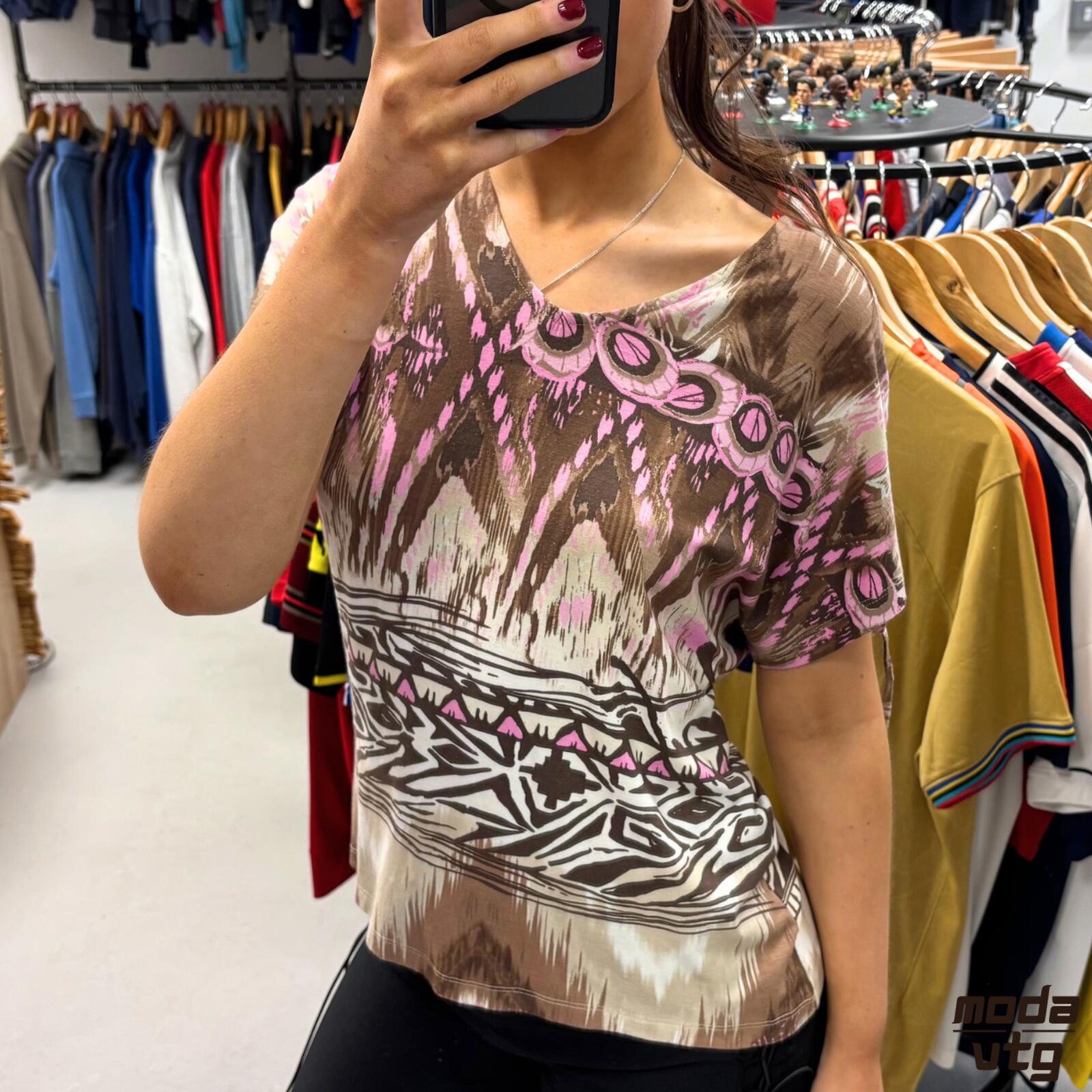 Vintage Y2K Passport Tunic Top Pink Brown Medium Summer