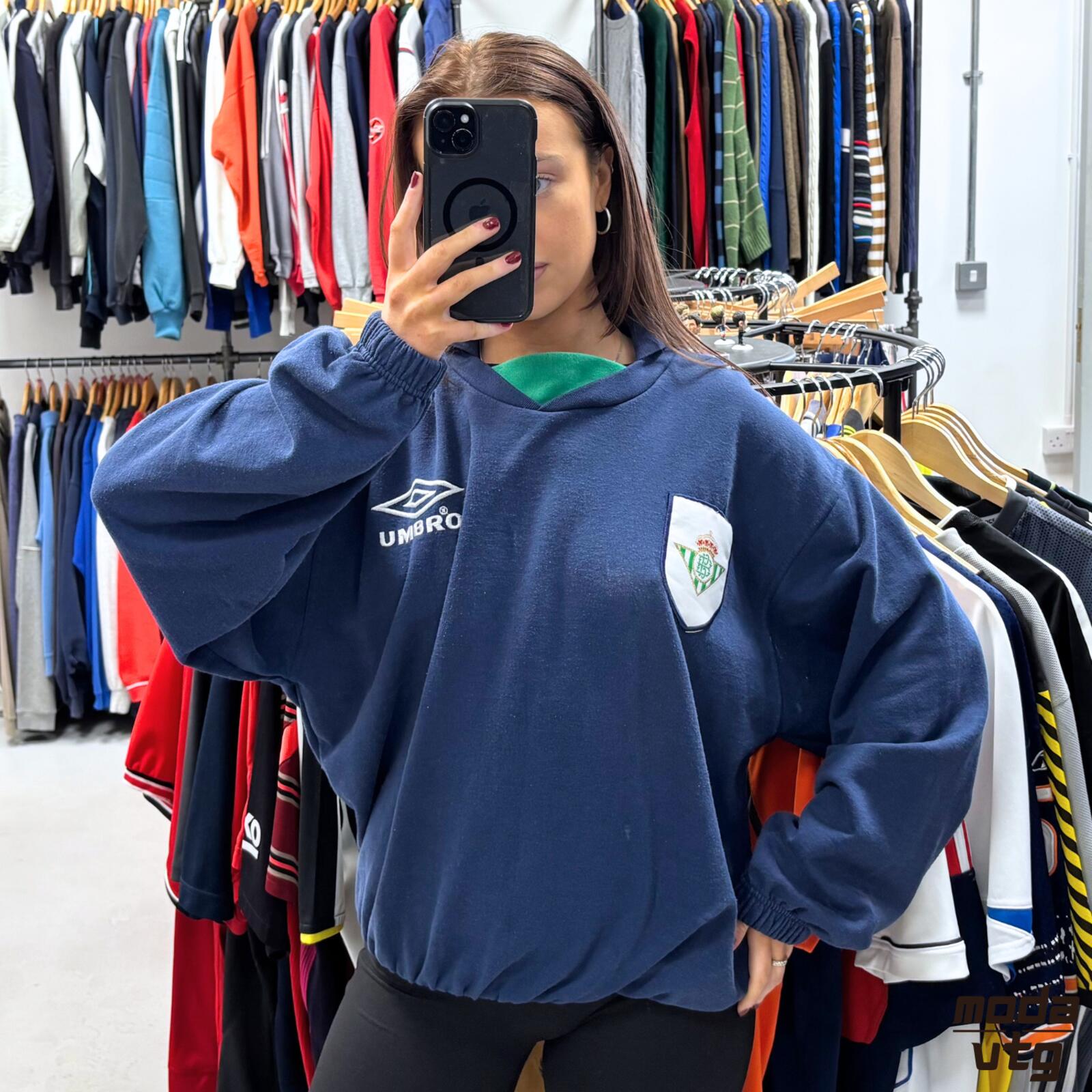 Vintage 90s Real Betis Sweatshirt Navy Medium Umbro Retro Unisex
