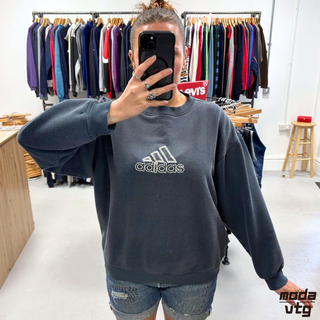 Vintage 90s Adidas Sweatshirt Navy Medium Retro Unisex Boxy