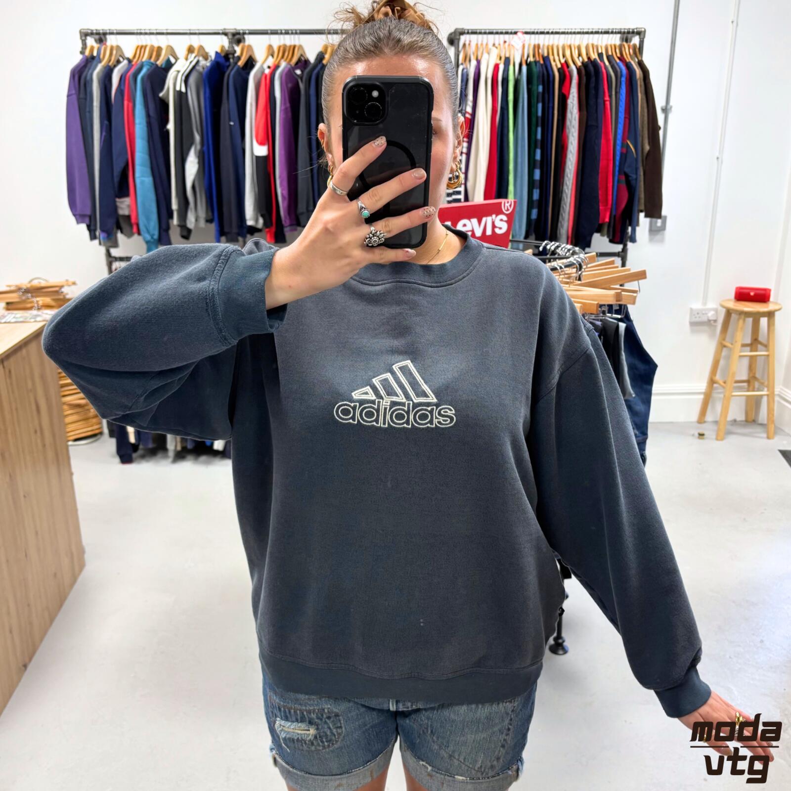 Vintage 90s Adidas Sweatshirt Navy Medium Retro Unisex Boxy