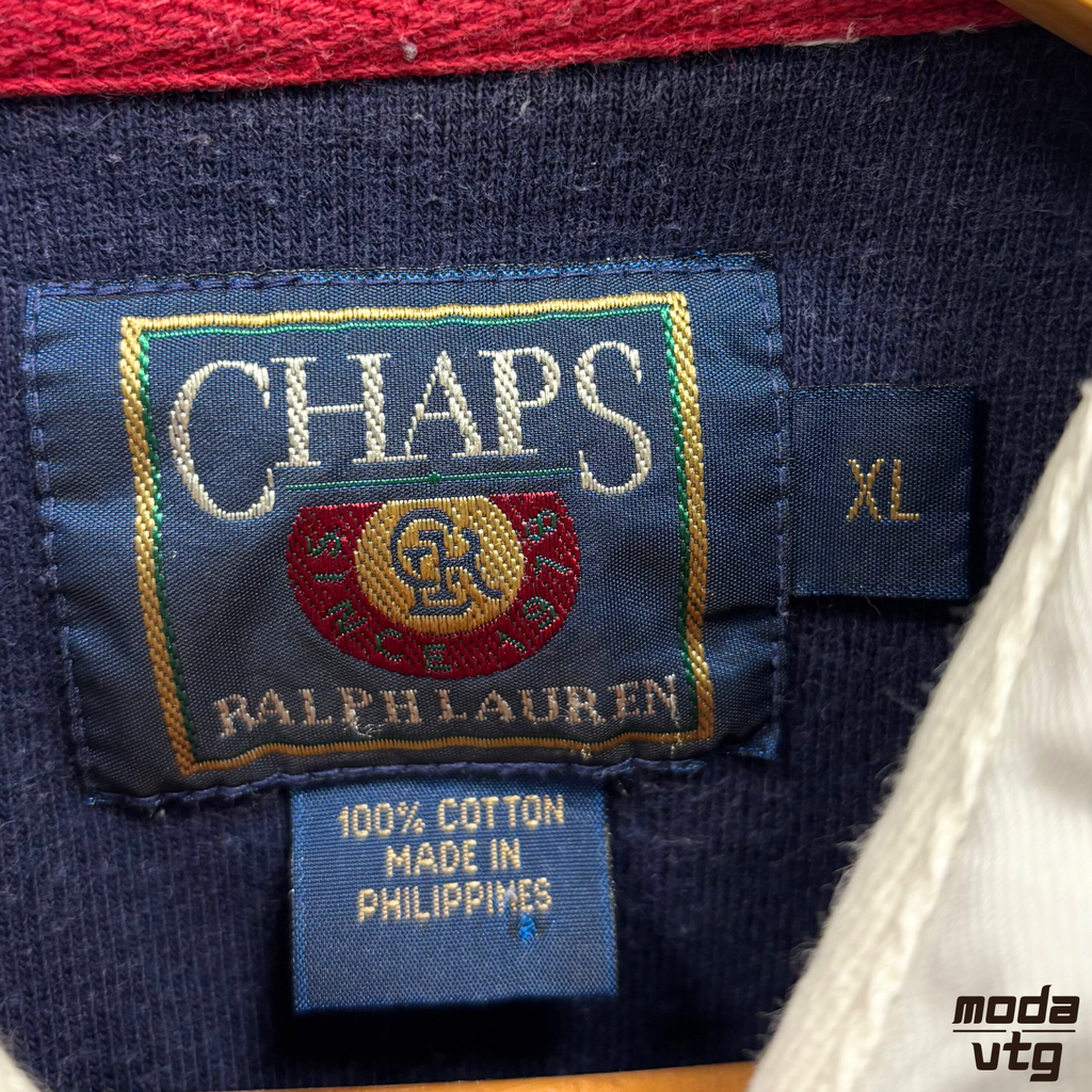 Vintage Y2K Chaps Ralph Lauren Rugby Polo Grey XL Striped Retro