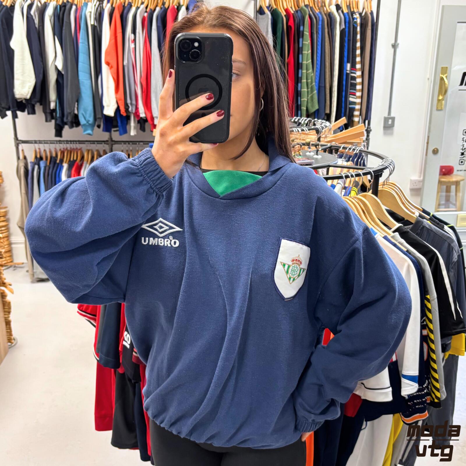 Vintage 90s Real Betis Sweatshirt Navy Medium Umbro Retro Unisex