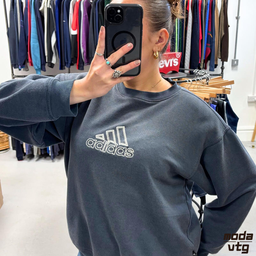 Vintage 90s Adidas Sweatshirt Navy Medium Retro Unisex Boxy