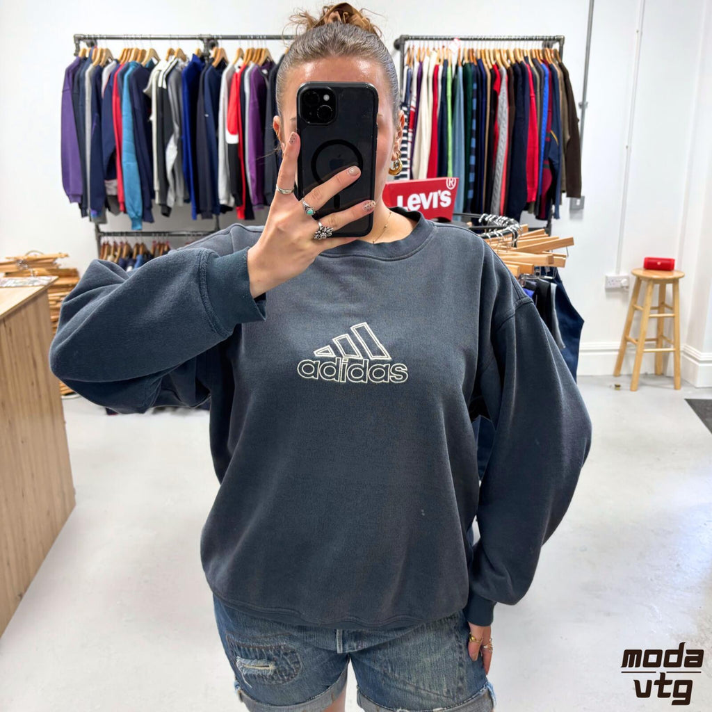 Vintage 90s Adidas Sweatshirt Navy Medium Retro Unisex Boxy