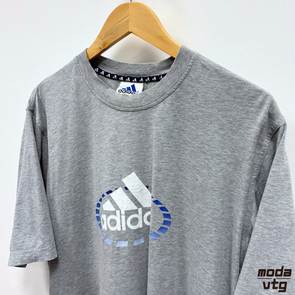 Vintage 90s Adidas T-Shirt Grey Large Print