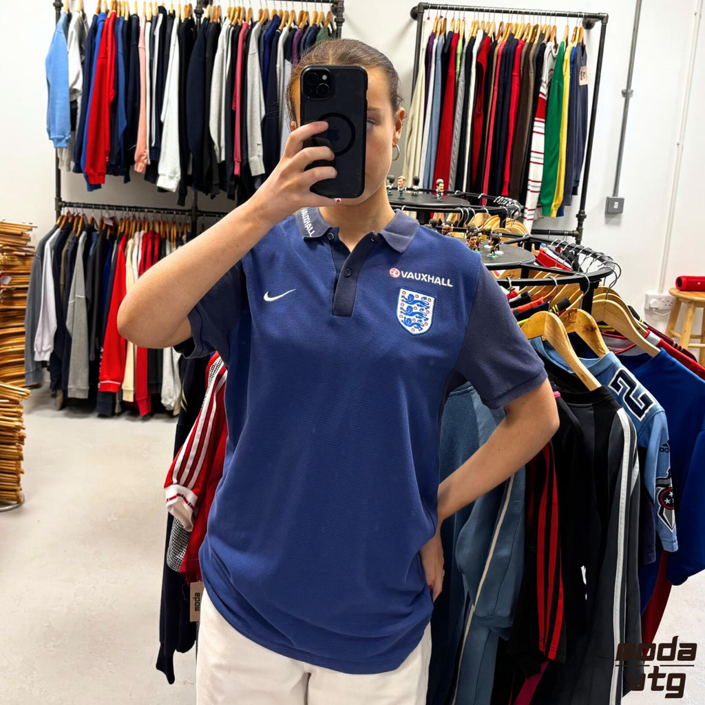 Vintage 2015/16 England Polo Navy Large Retro Nike Unisex