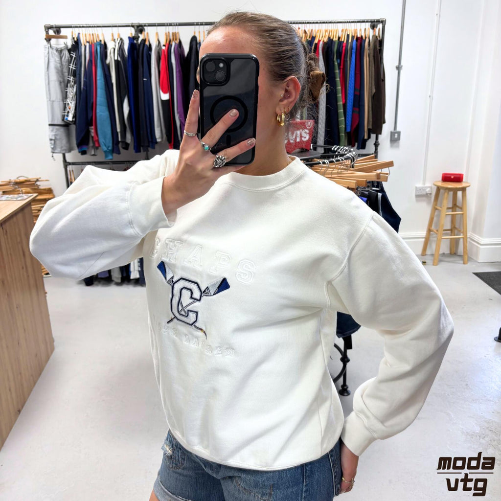 Vintage Y2K Chaps Ralph Lauren Sweatshirt White Small Retro Unisex