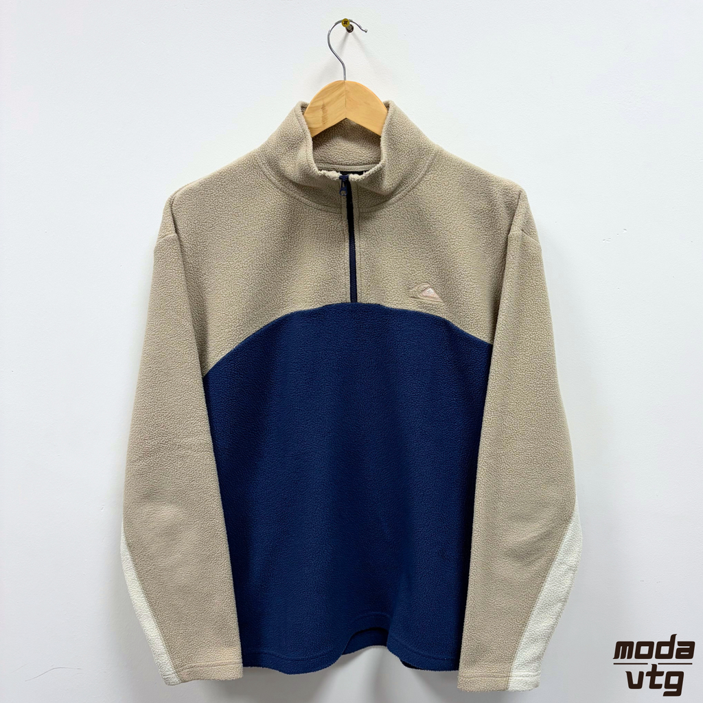 Vintage Y2K Quiksilver Fleece Beige Large Retro Quarter Zip