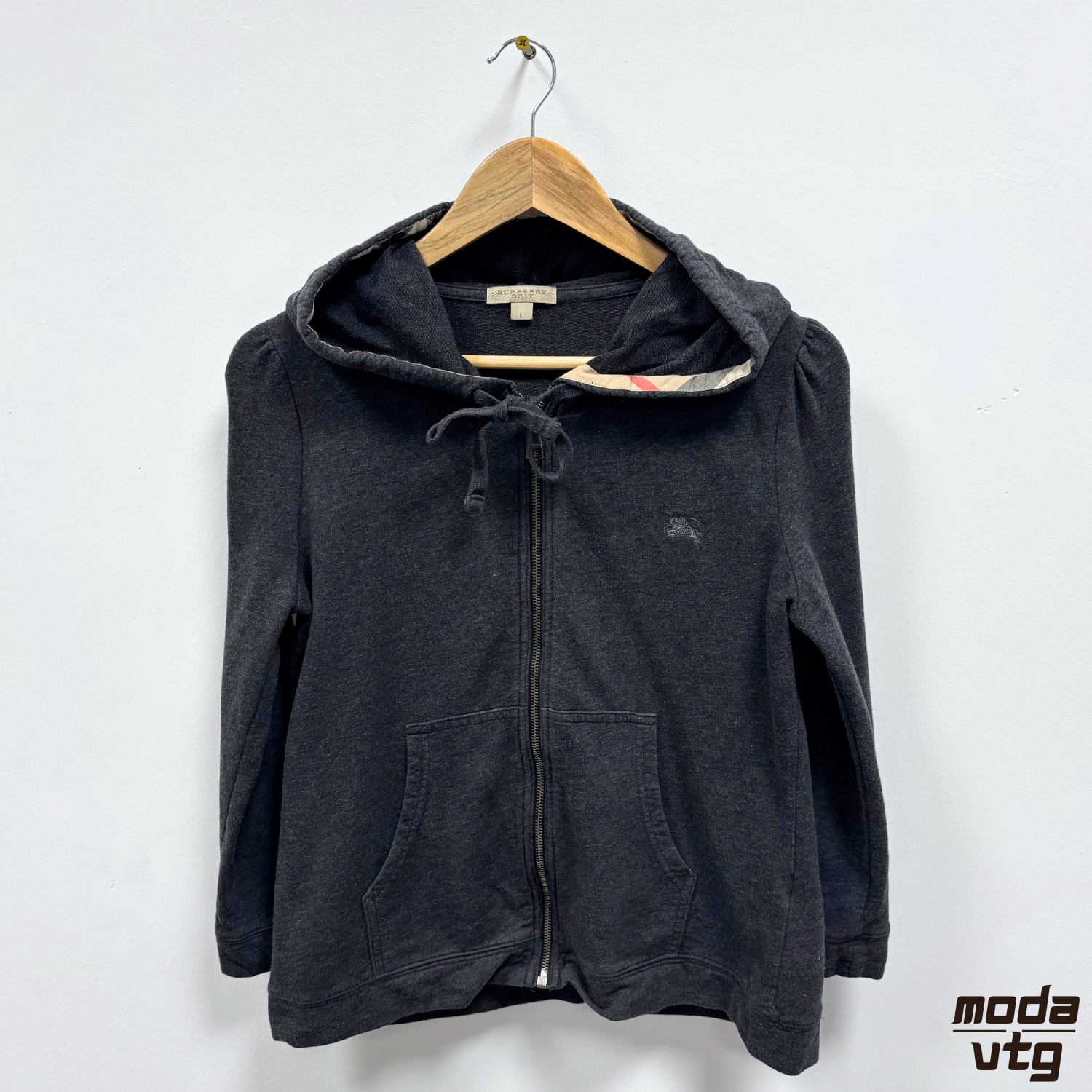 Vintage Y2K Burberry Brit Hoodie Grey Women’s XS Full Zip