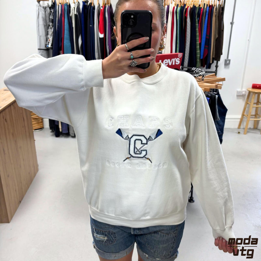 Vintage Y2K Chaps Ralph Lauren Sweatshirt White Small Retro Unisex